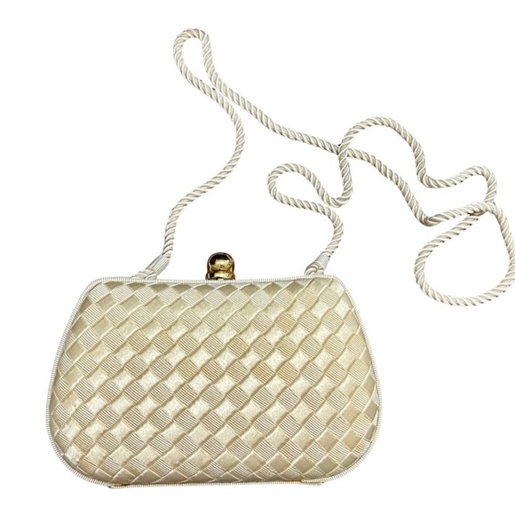 Vintage Neiman Marcus Gold Satin Evening Bag with Rope Strap - Picture 1 of 7